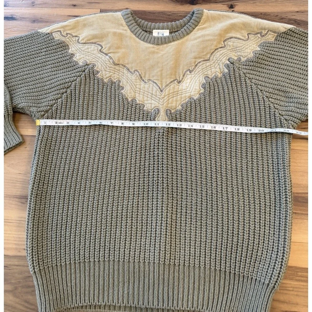 Vintage Together! Chunky Knit Sweater Western‎ Yoke Green Beige S